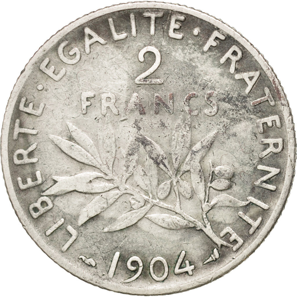 France, Semeuse, 2 Francs, 1904, Paris, F(12-15), Silver, KM:845.1, Gadoury:532