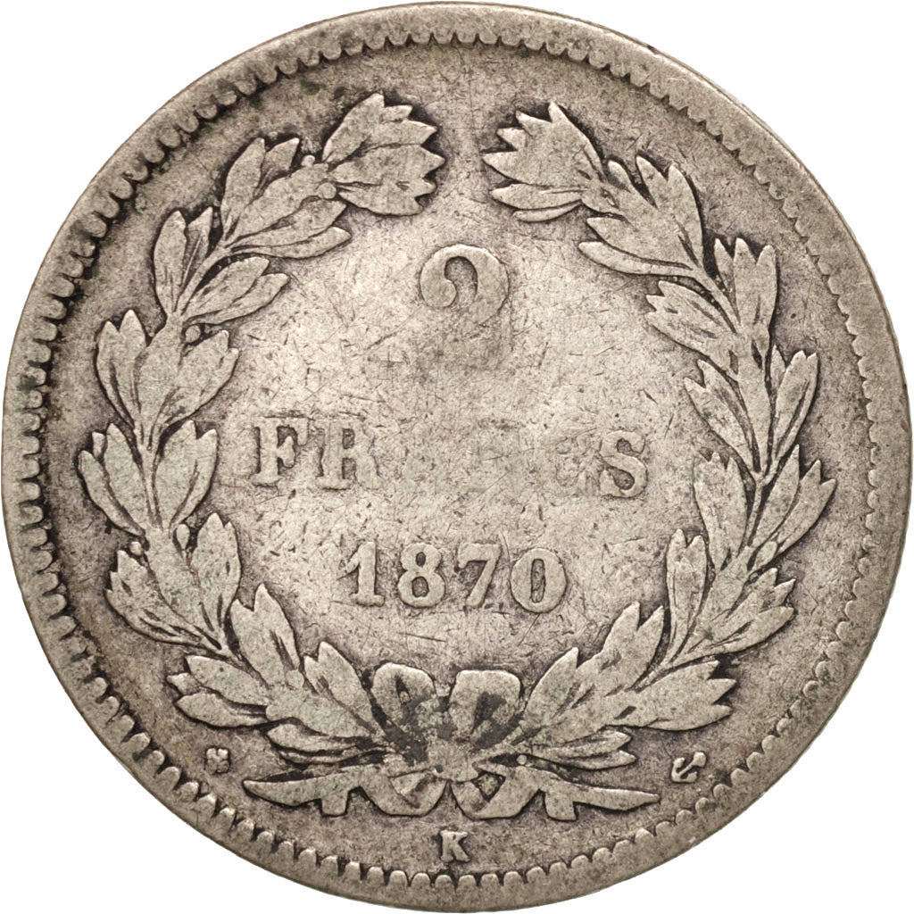 France, Cérès, 2 Francs, 1870, Bordeaux, VF(20-25), Silver, KM:816.2