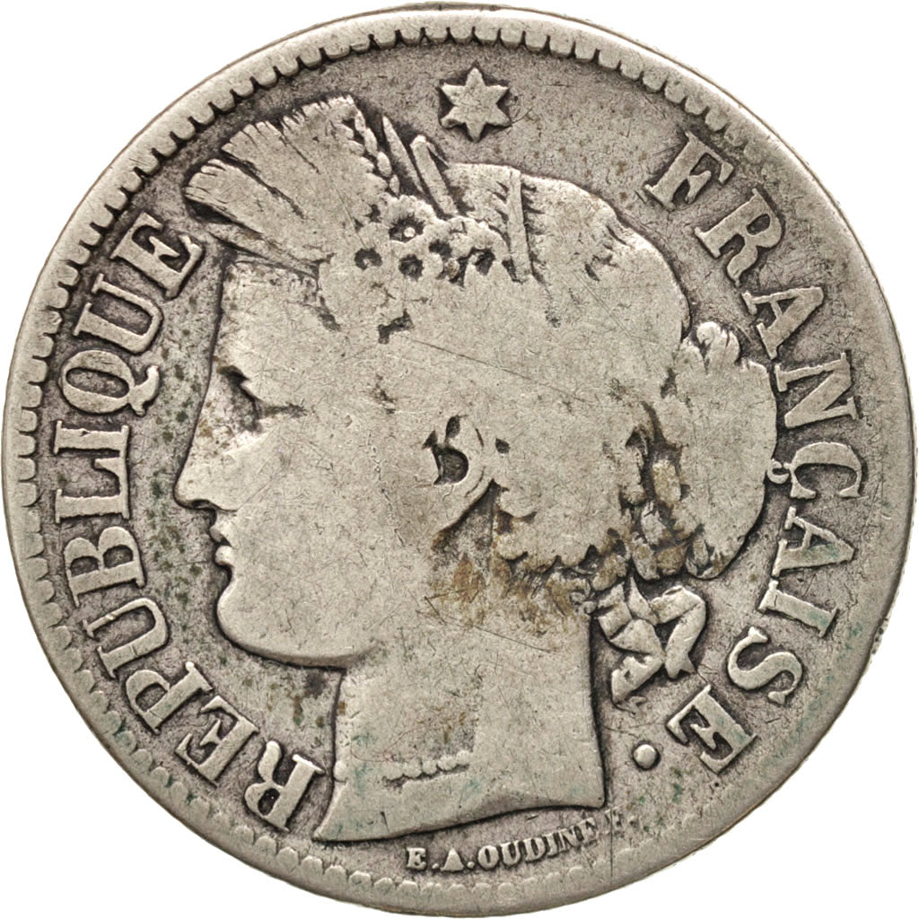 France, Cérès, 2 Francs, 1871, Bordeaux, VG(8-10), Silver, KM:816.2
