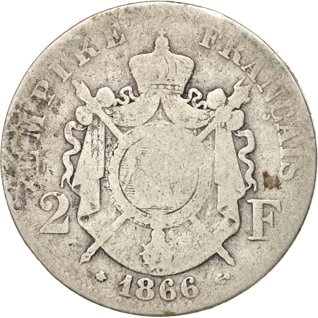 France, Napoleon III, Napoléon III, 2 Francs, 1966, Paris, F(12-15), Silver