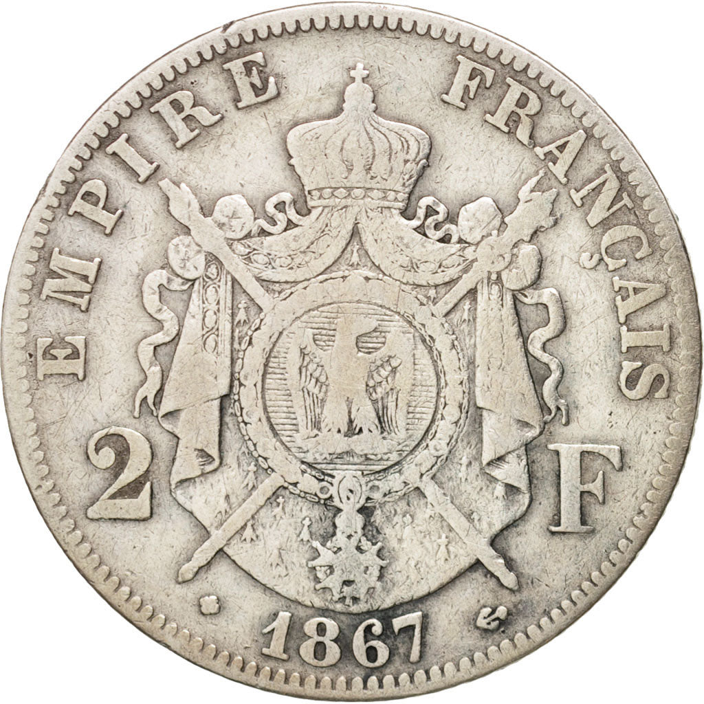 France, Napoleon III, Napoléon III, 2 Francs, 1867, Strasbourg, F(12-15)