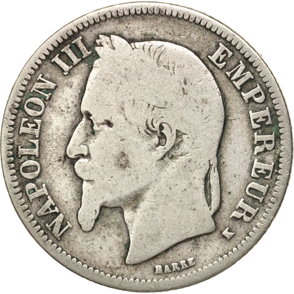 France, Napoleon III, Napoléon III, 2 Francs, 1867, Bordeaux, VG(8-10)