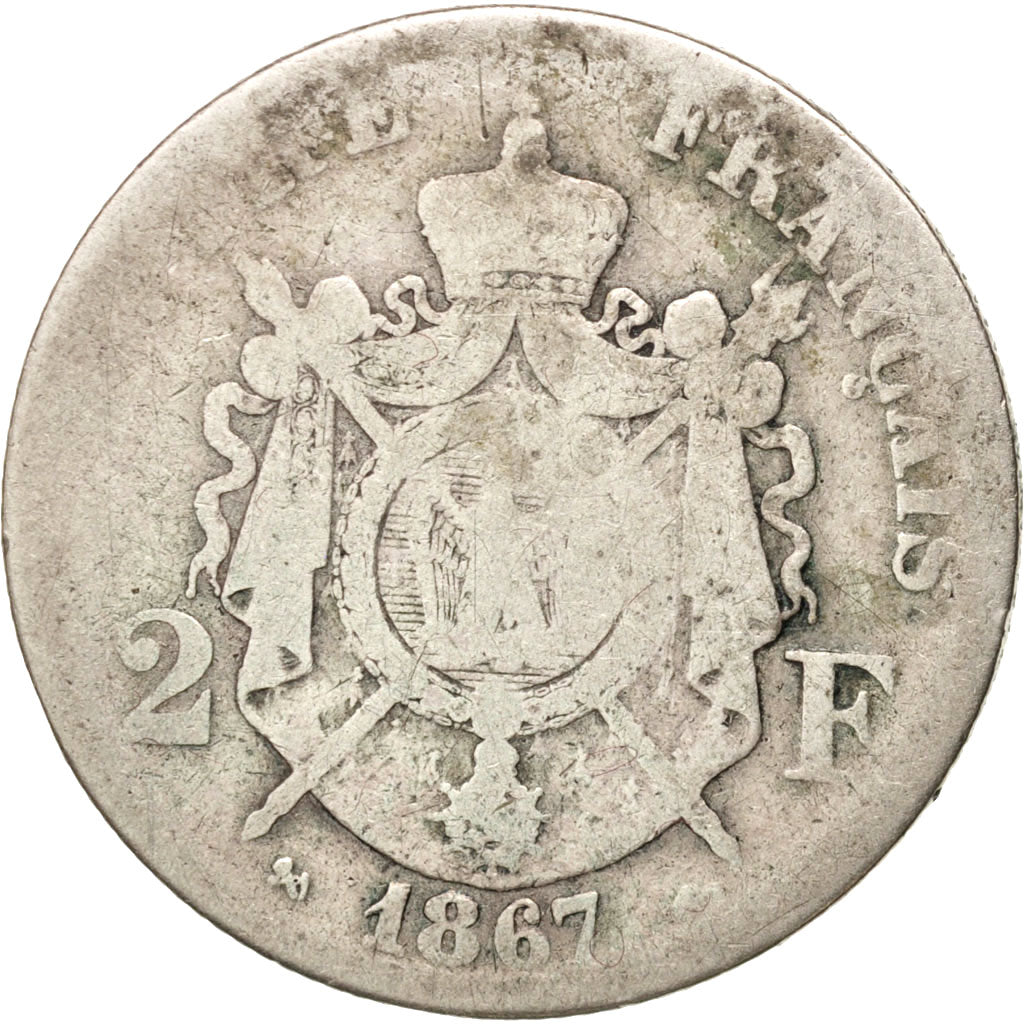 France, Napoleon III, Napoléon III, 2 Francs, 1867, Bordeaux, VG(8-10)