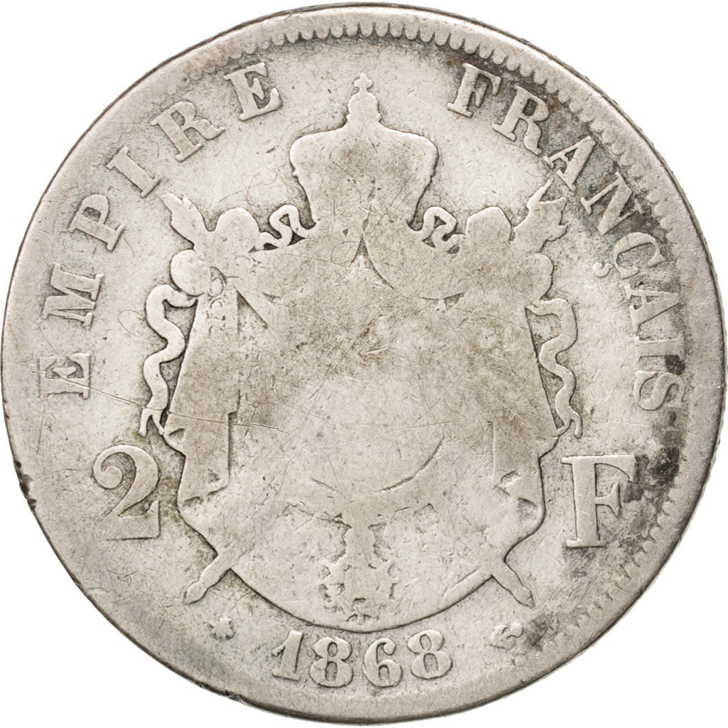 France, Napoleon III, Napoléon III, 2 Francs, 1868, Paris, VG(8-10)