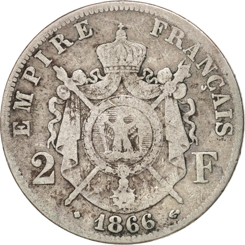 France, Napoleon III, Napoléon III, 2 Francs, 1866, Strasbourg, F(12-15)