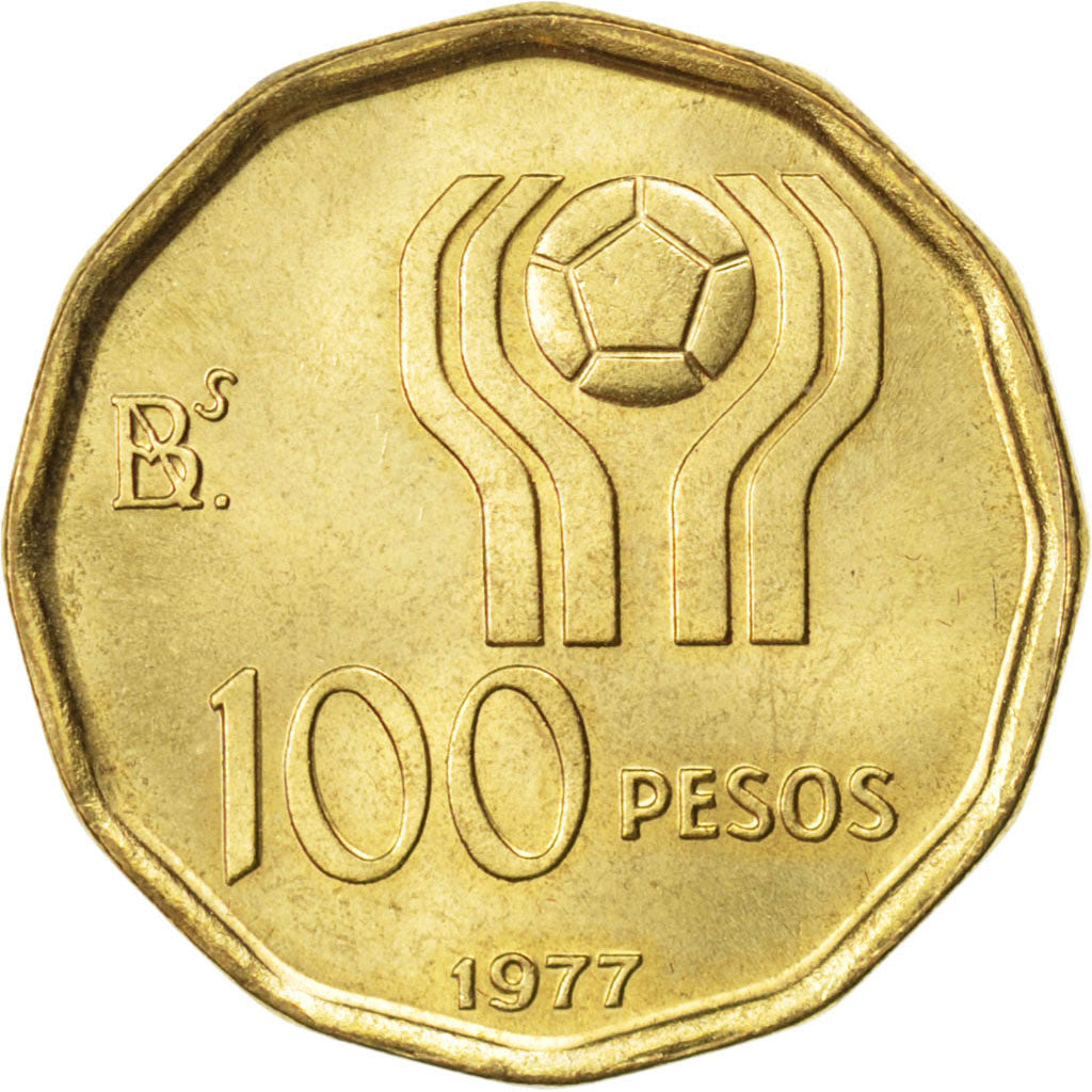 ARGENTINA, 100 Pesos, 1977, KM #77, MS(63), Aluminum-Bronze, 25.6, 6.58