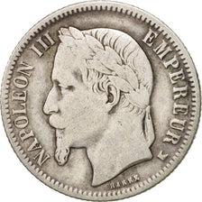 France, Napoleon III, Napoléon III, Franc, 1867, Bordeaux, VF(30-35), Silver