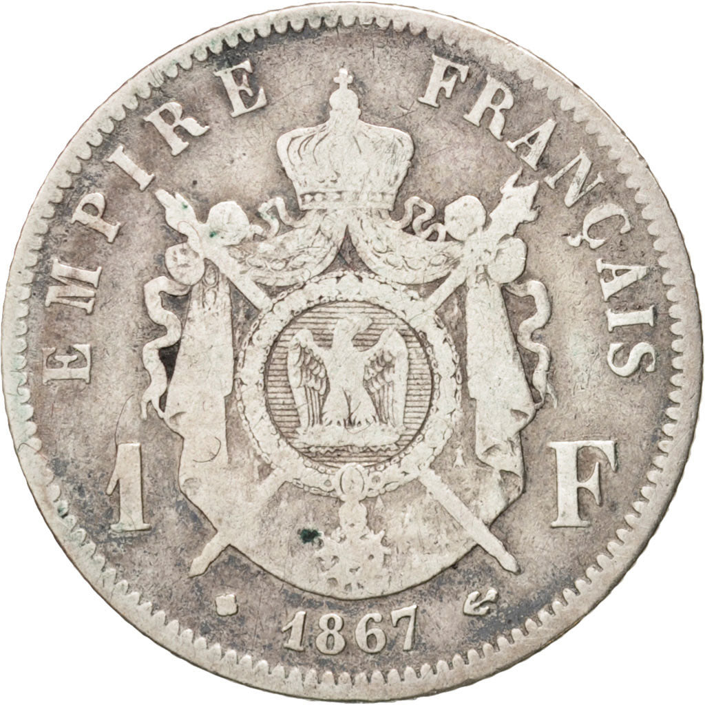 France, Napoleon III, Napoléon III, Franc, 1867, Strasbourg, VF(20-25)