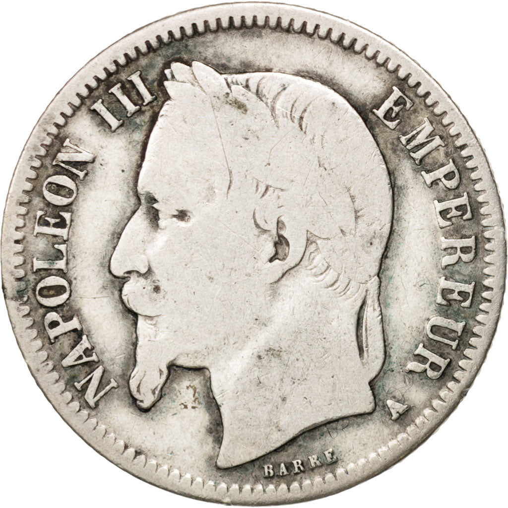 France, Napoleon III, Napoléon III, Franc, 1868, Paris, VF(20-25), Silver