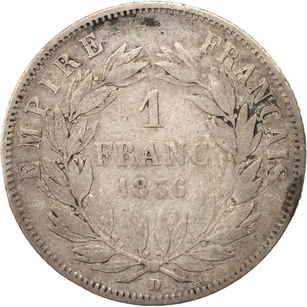 France, Napoleon III, Napoléon III, Franc, 1856, Lyon, VF(20-25), Silver