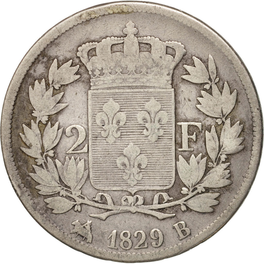 Coin, France, Charles X, 2 Francs, 1829, Rouen, VF(20-25), Silver, KM:725.2