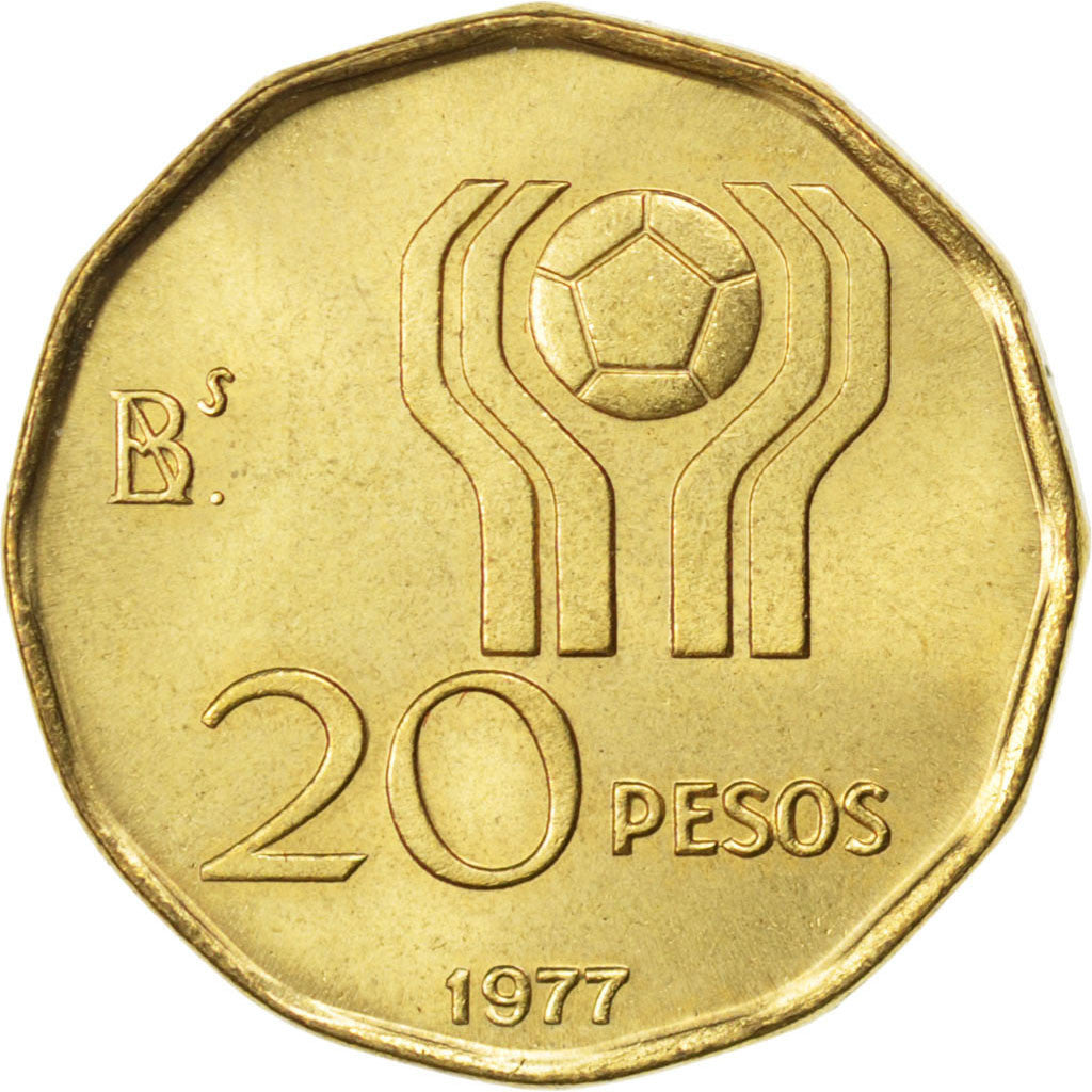 ARGENTINA, 20 Pesos, 1977, KM #75, MS(63), Aluminum-Bronze, 4.95