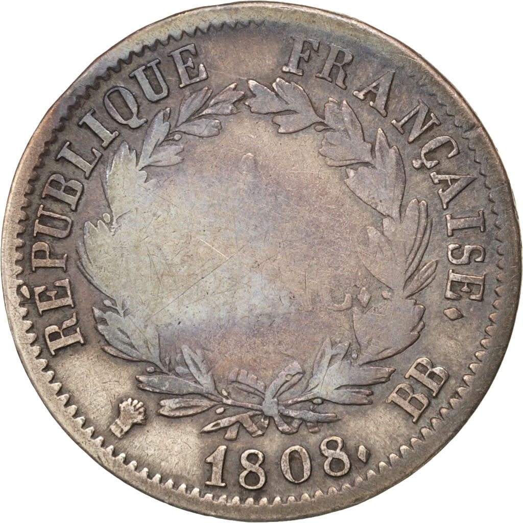 Francia, Napoléon I, Franc, 1808, Strasbourg, MB, Argento, KM:682.3, Gadoury...