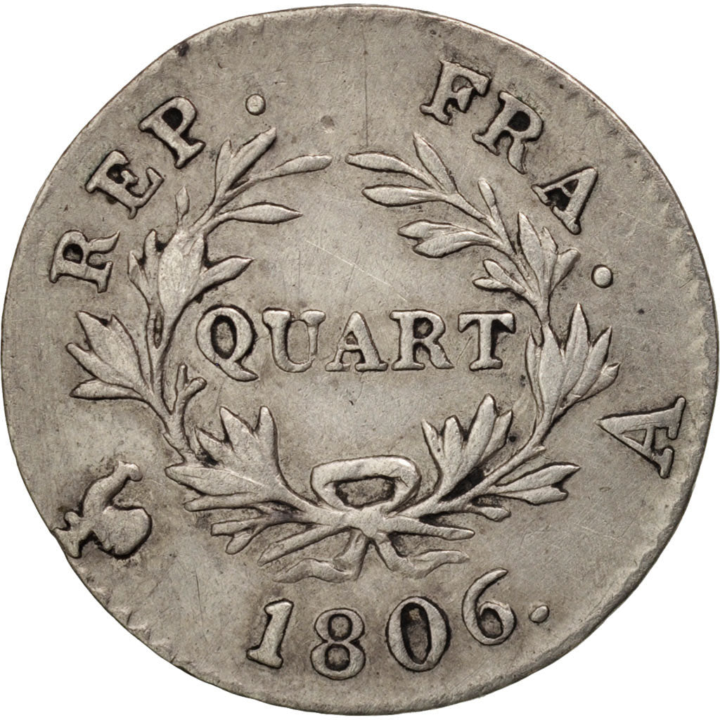 Coin, France, Napoléon I, 1/4 Franc, 1806, Paris, EF(40-45), Silver, KM:670.1