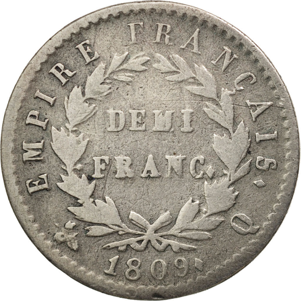 Francia, Napoléon I, 1/2 Franc, 1809, Perpignan, MB+, Argento, KM:691.12, Ga...