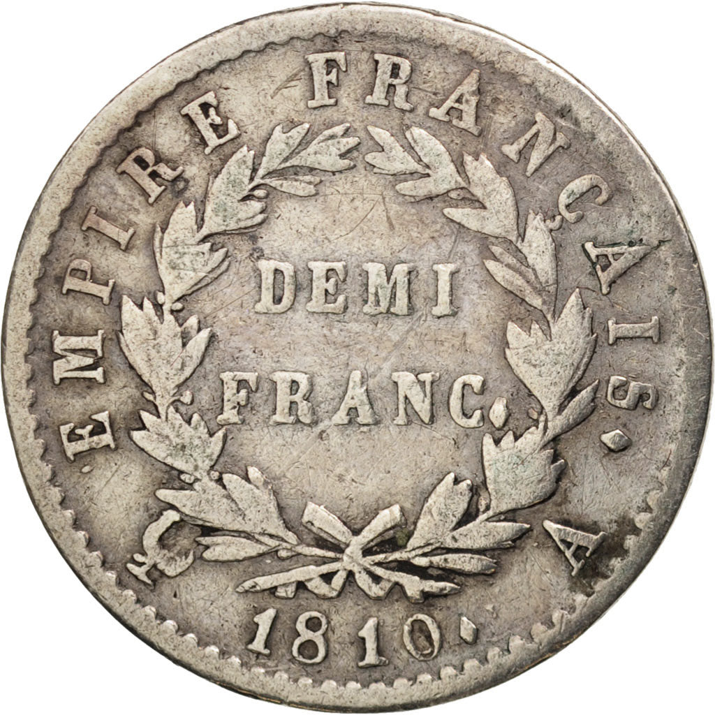 France, Napoléon I, 1/2 Franc, 1810, Paris, TB+, Argent, KM:691.1, Gadoury:399