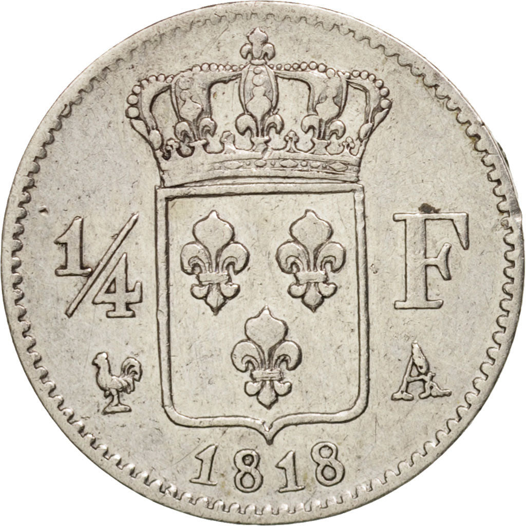 France, Louis XVIII, Louis XVIII, 1/4 Franc, 1818, Paris, EF(40-45), Silver