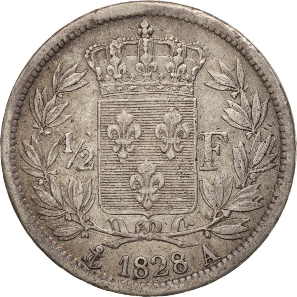 Coin, France, Charles X, 1/2 Franc, 1828, Paris, EF(40-45), Silver, KM:723.1