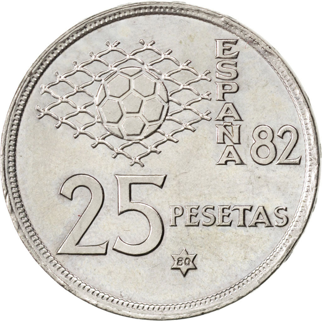 SPAIN, 25 Pesetas, 1980, KM #818, MS(63), Copper-Nickel, 26.5, 8.49