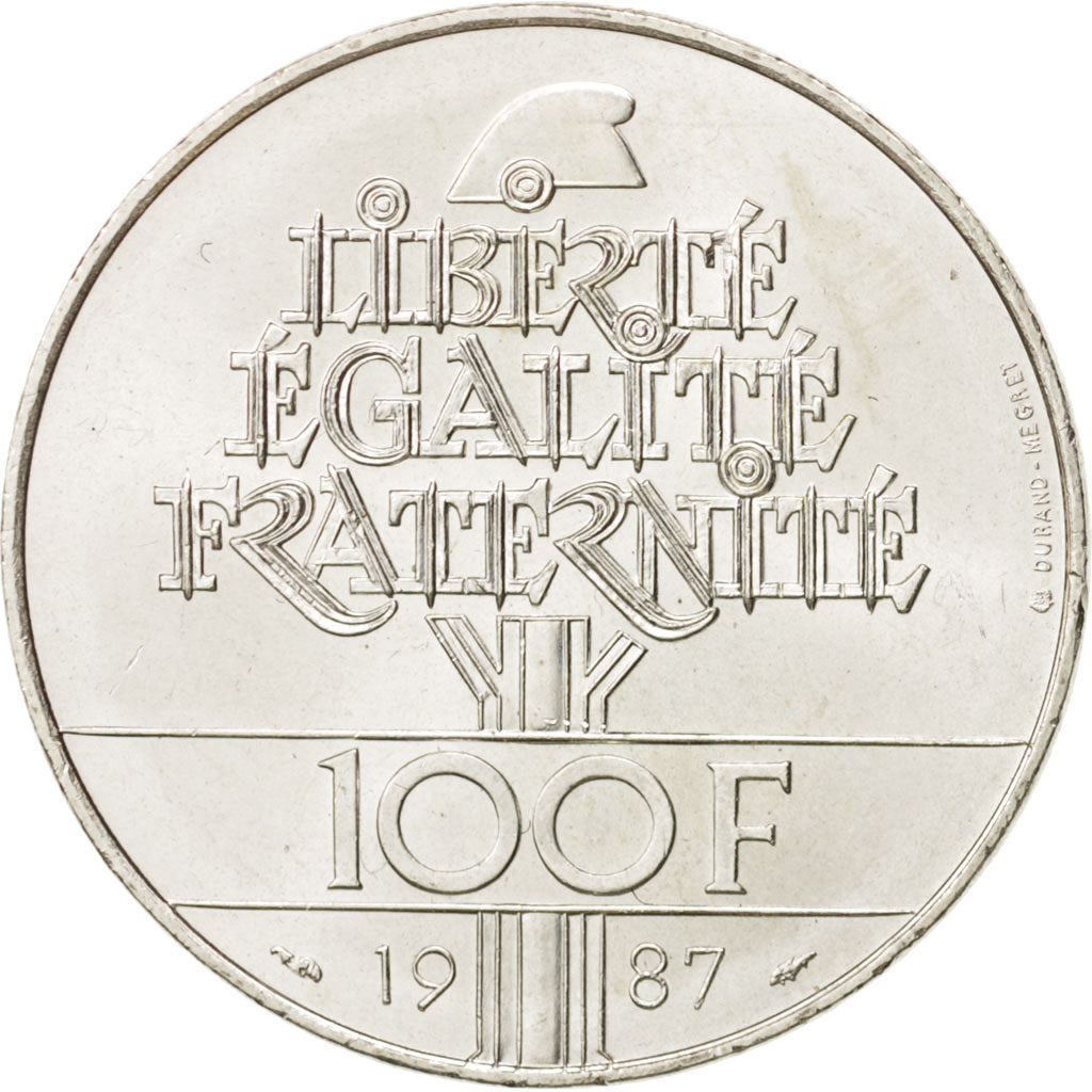 France, Lafayette, 100 Francs, 1987, Paris, AU(55-58), Silver, KM:962