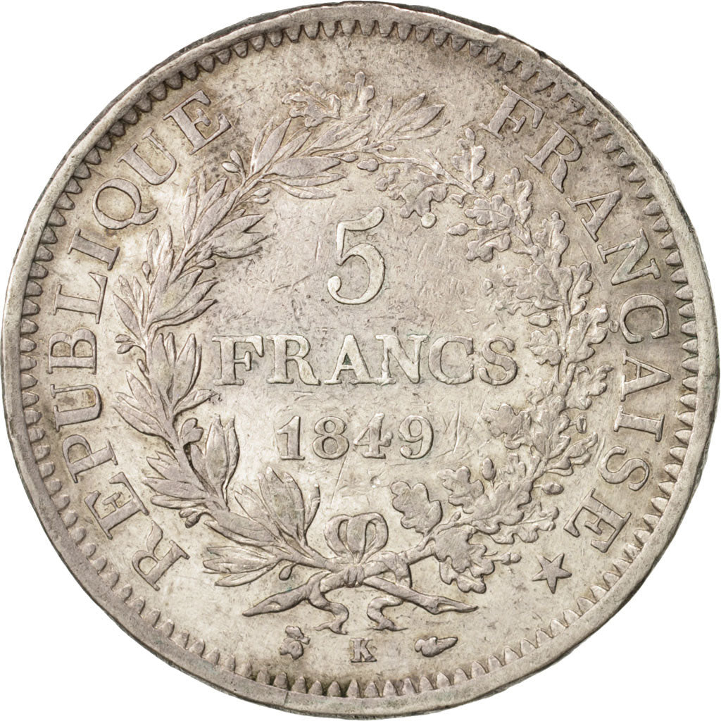 Coin, France, Hercule, 5 Francs, 1849, Bordeaux, VF(30-35), Silver, KM:756.4