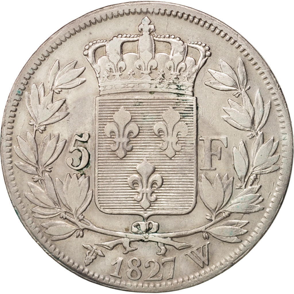 France, Charles X, 5 Francs, 1827, Lille, VF(30-35), Silver, KM:728.13