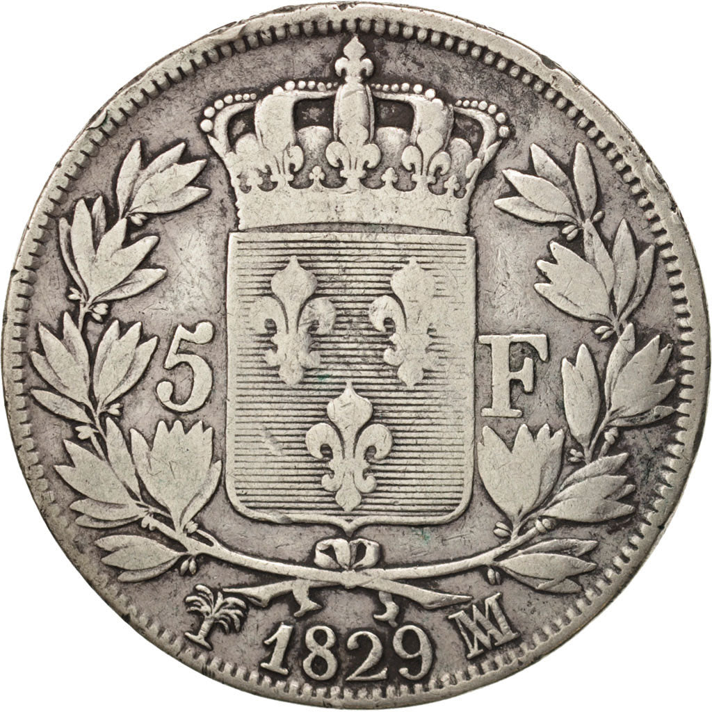 France, Charles X, 5 Francs, 1829, Marseille, VF(20-25), Silver, KM:728.10