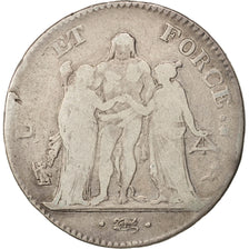 France, Union et Force, 5 Francs, 1795, Paris, F(12-15), Silver, KM:639.1, Ga...