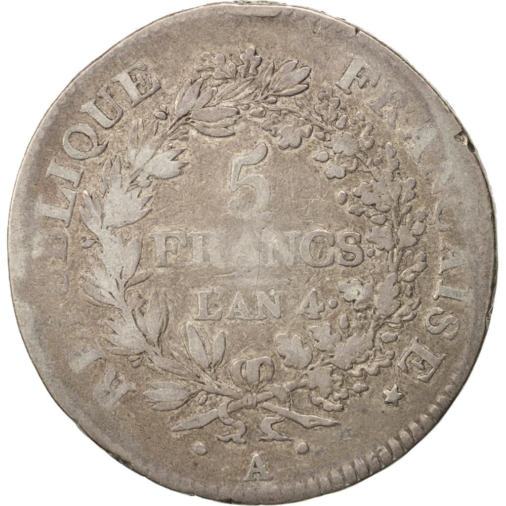 France, Union et Force, 5 Francs, 1795, Paris, F(12-15), Silver, KM:639.1, Ga...