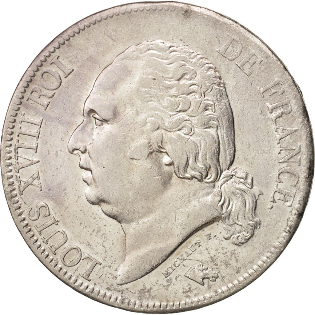 Moneta, Francia, Louis XVIII, Louis XVIII, 5 Francs, 1824, Rouen, BB, Argento