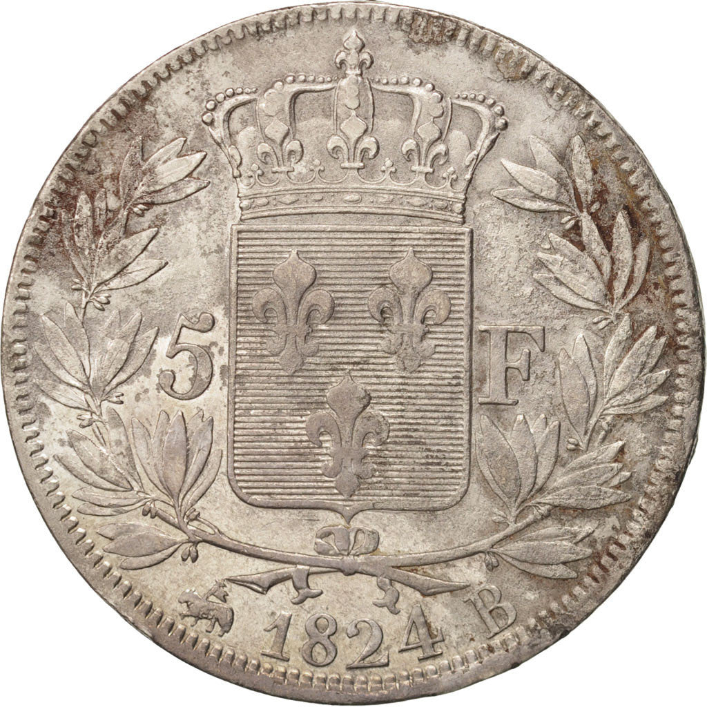 Moneta, Francia, Louis XVIII, Louis XVIII, 5 Francs, 1824, Rouen, BB, Argento