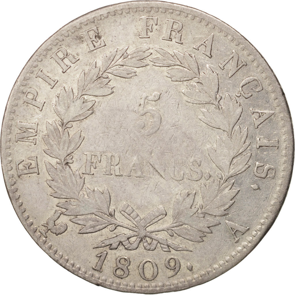 France, Napoléon I, 5 Francs, 1809, Paris, VF(30-35), Silver, KM:694.1