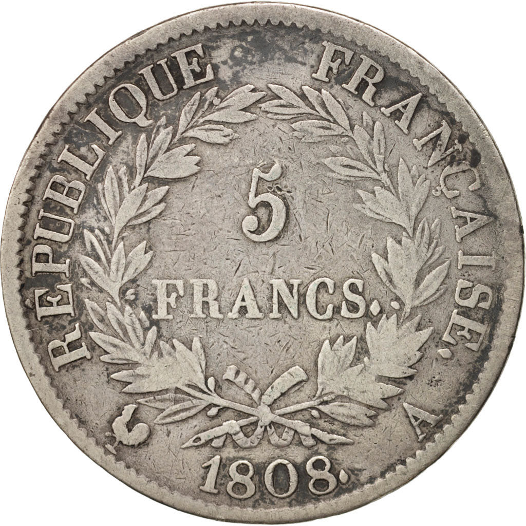 France, Napoléon I, 5 Francs, 1808, Paris, VF(30-35), Silver, KM:686.1