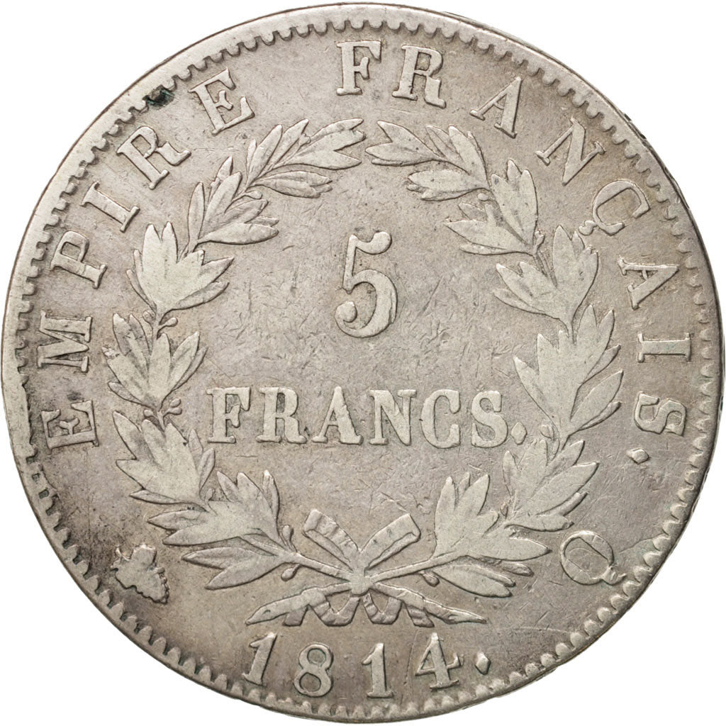 Francia, Napoléon I, 5 Francs, 1814, Perpignan, MB+, Argento, KM:694.12, Gad...