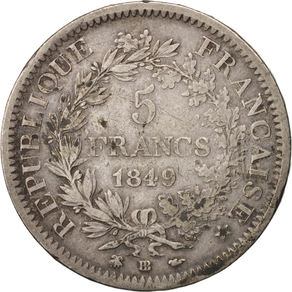 Coin, France, Hercule, 5 Francs, 1849, Strasbourg, VF(30-35), Silver, KM:756.2