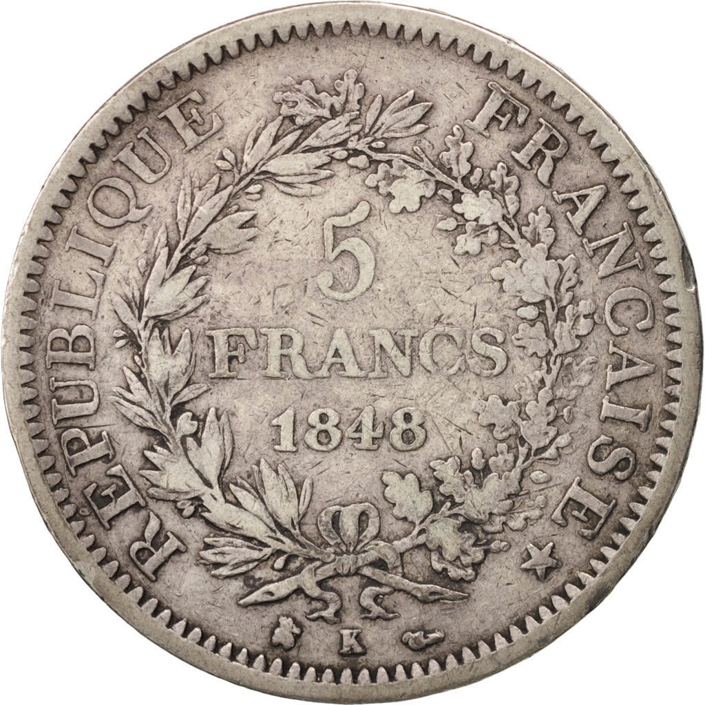 Coin, France, Hercule, 5 Francs, 1848, Bordeaux, VF(20-25), Silver, KM:756.4