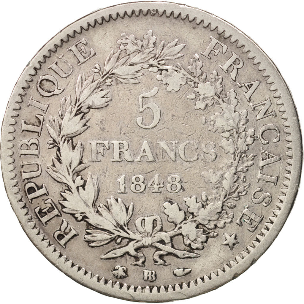 Francia, Hercule, 5 Francs, 1848, Strasbourg, MB, Argento, KM:756.2, Gadoury:683