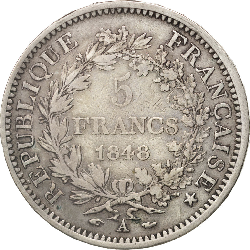 France, Hercule, 5 Francs, 1848, Paris, VF(20-25), Silver, KM:756.1, Gadoury:683