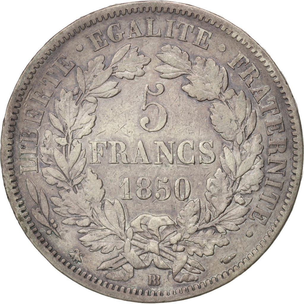 Coin, France, Cérès, 5 Francs, 1850, Strasbourg, EF(40-45), Silver, KM:761.2