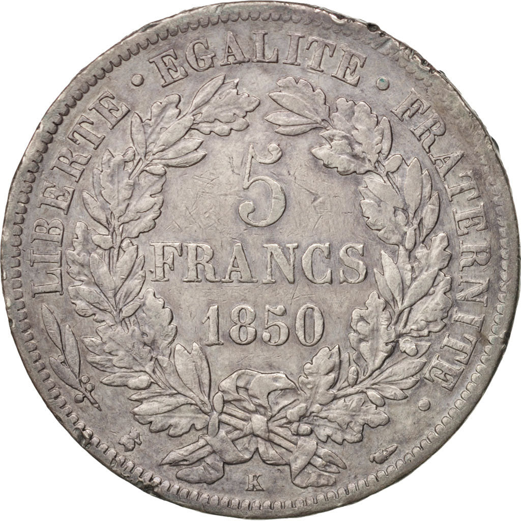 Coin, France, Cérès, 5 Francs, 1850, Bordeaux, EF(40-45), Silver, KM:761.3