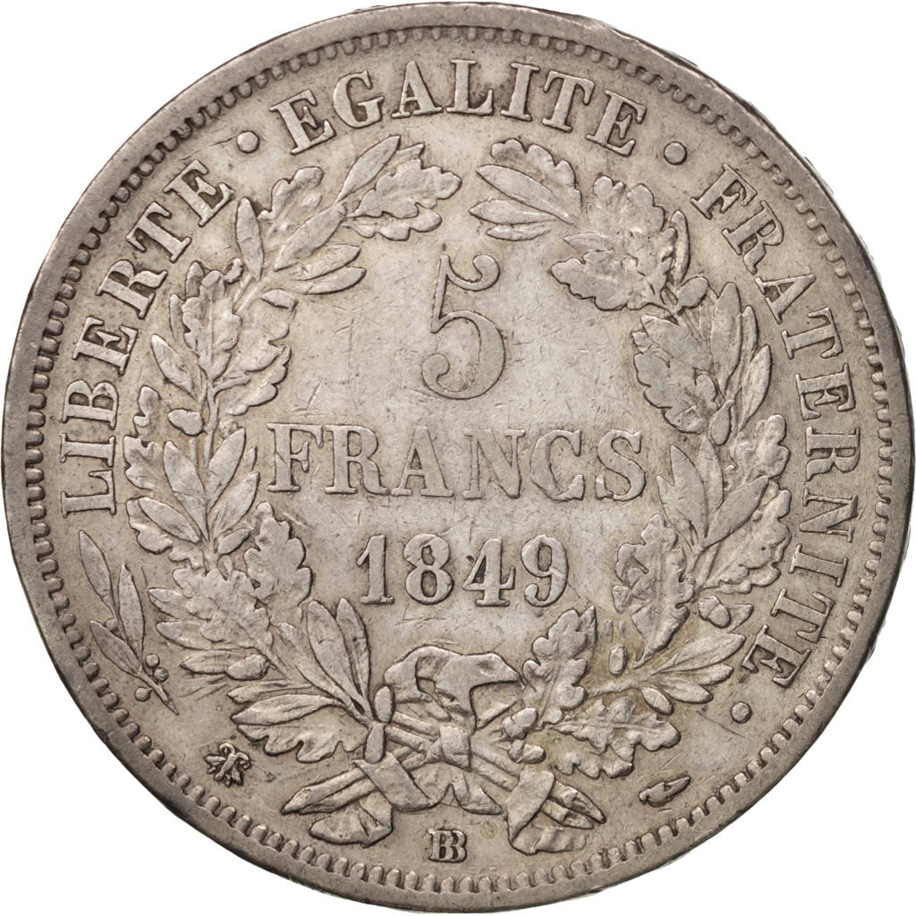 Moneta, Francia, Cérès, 5 Francs, 1849, Strasbourg, BB, Argento, KM:761.2