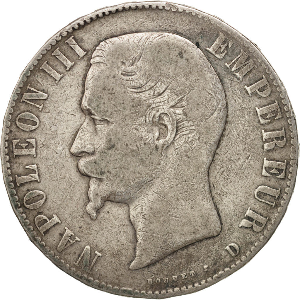 France, Napoleon III, Napoléon III, 5 Francs, 1855, Lyon, VF(20-25), Silver