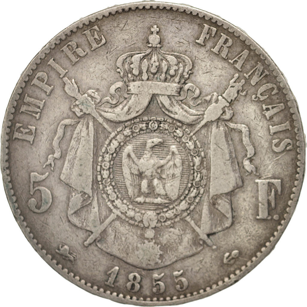 France, Napoleon III, Napoléon III, 5 Francs, 1855, Lyon, VF(20-25), Silver