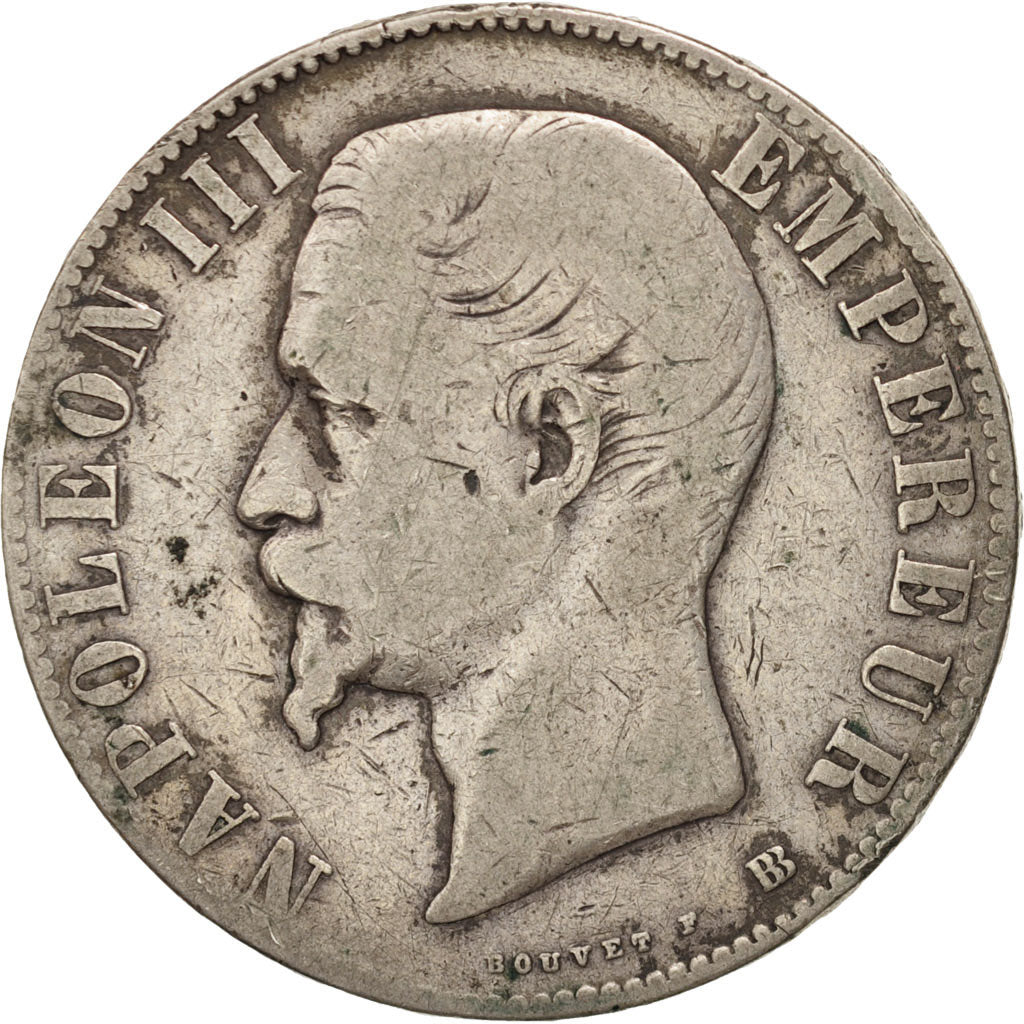 France, Napoleon III, Napoléon III, 5 Francs, 1855, Strasbourg, B+, Argent