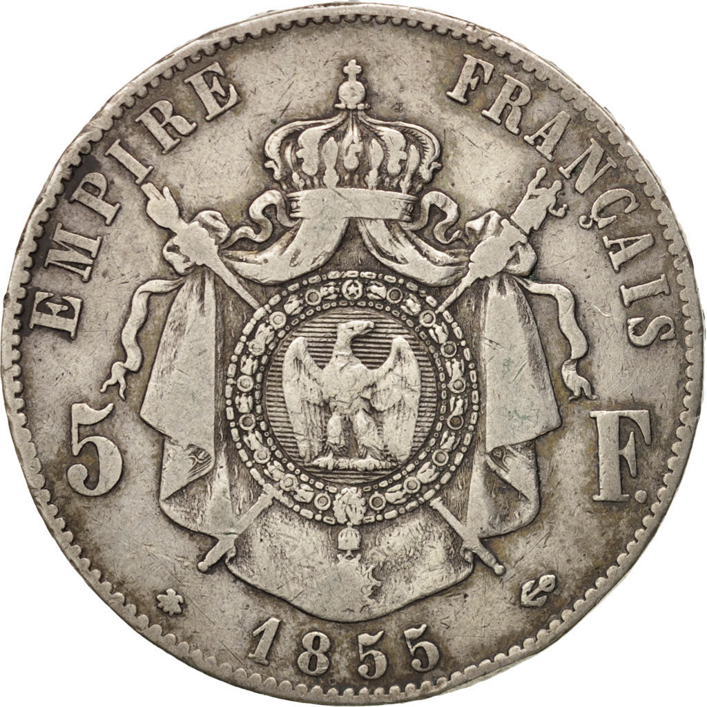 France, Napoleon III, Napoléon III, 5 Francs, 1855, Strasbourg, B+, Argent