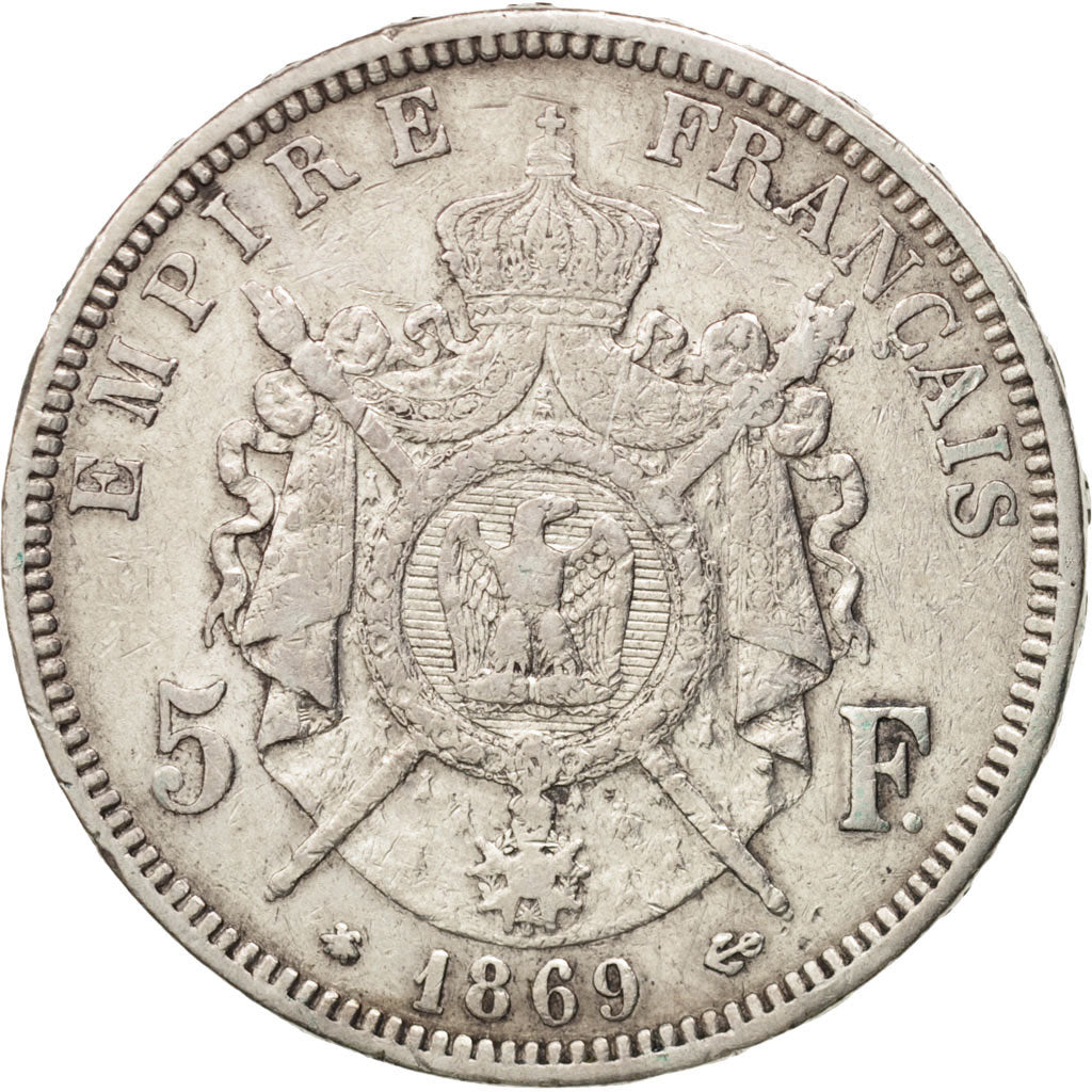 France, Napoleon III, Napoléon III, 5 Francs, 1869, Paris, EF(40-45), Silver