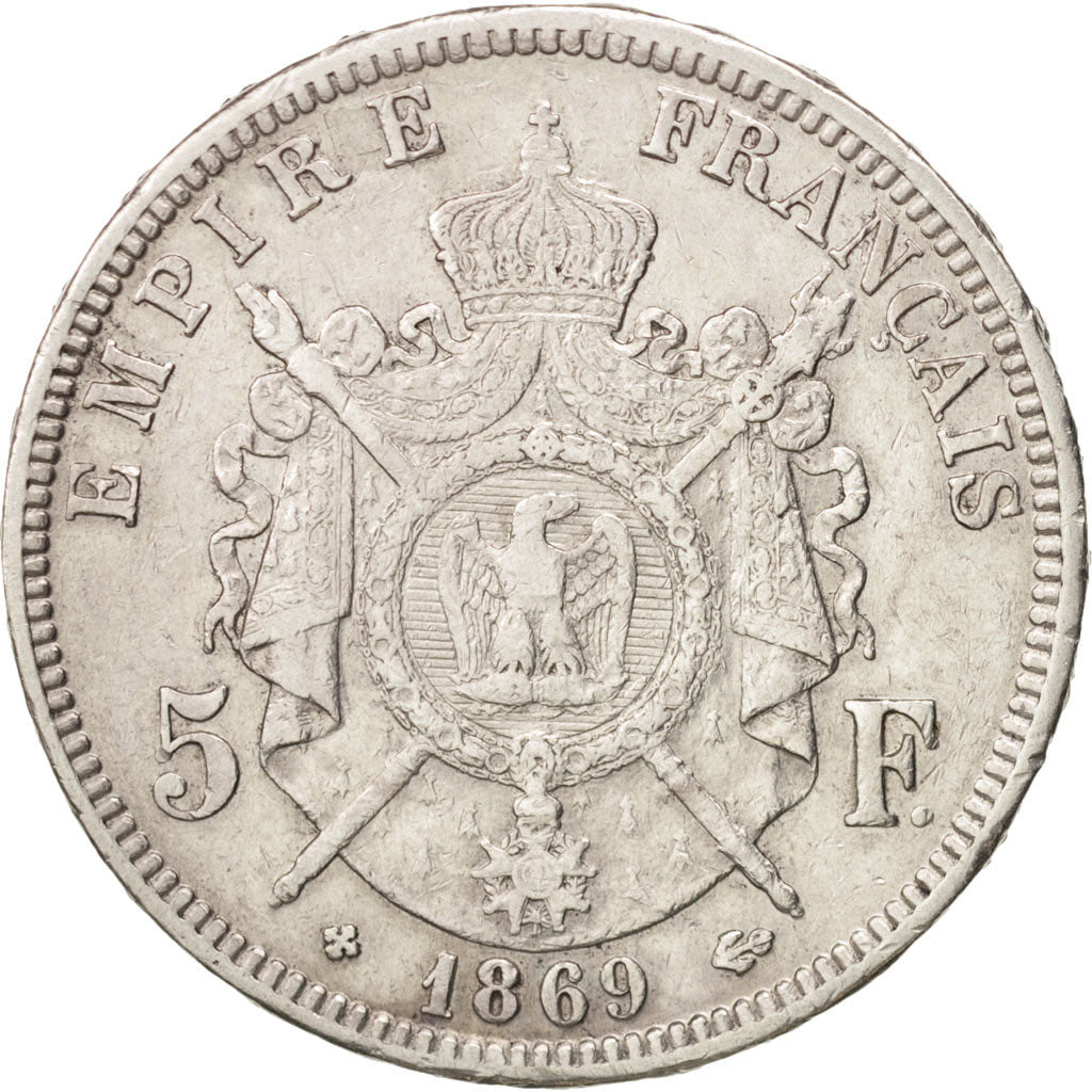 France, Napoléon III, 5 Francs, 1869, Strasbourg, EF(40-45), Silver, KM:799.2