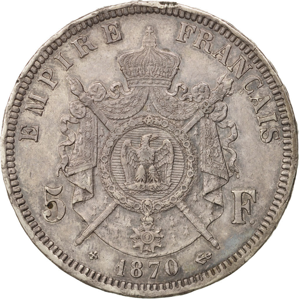 Munten, Frankrijk, Napoléon III, 5 Francs, 1870, Strasbourg, ZF+, Zilver