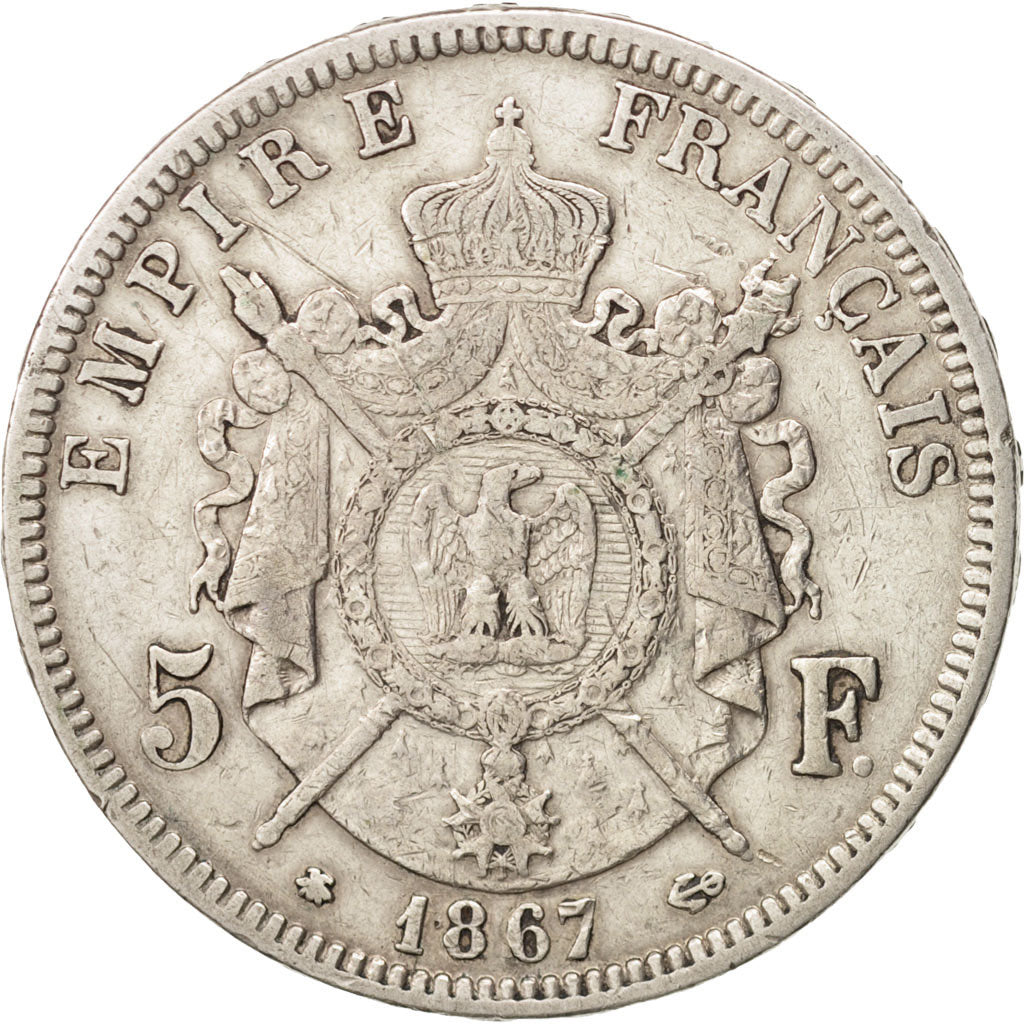 France, Napoleon III, Napoléon III, 5 Francs, 1867, Paris, EF(40-45), Silver