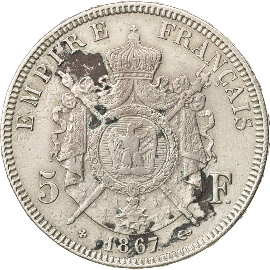 Coin, France, Napoléon III, 5 Francs, 1867, Strasbourg, EF(40-45), Silver